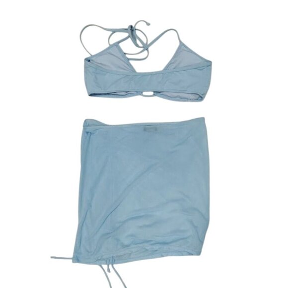 Icon Swim Light Blue Bikini Set With Ruched Cover Up Skirt & Halter Top Size M - Picture 2 of 12